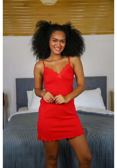 Akbeniz İp Askılı Gecelik 306 - M Kırmızı