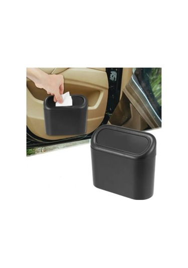 Araba Çöp Kutusu Kapaklı Organizer Araç İçi Çöp Kovası Portatif Taşınabilir Siyah