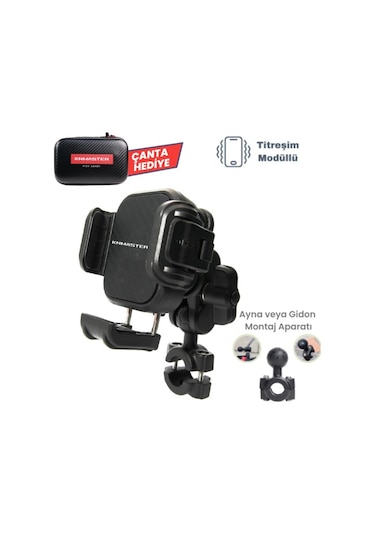 Knmaster Tt-870 Titreşim Engelleyici Tüm Motosikletlere Uyumlu Telefon Tutucu - 9019762875338 Gri - Siyah