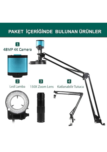 Triline 48mp 4k 60f/s Endüstriyel Mikroskop Katlanabilir Tutucu 1