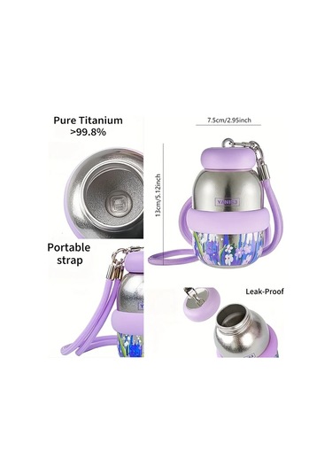 Brightnova Yanis 3 Titanyum Seyahat Kupası 270ml Çapraz Askı Termos Matara Pastel Mor Siyah Bej 07 Beyaz