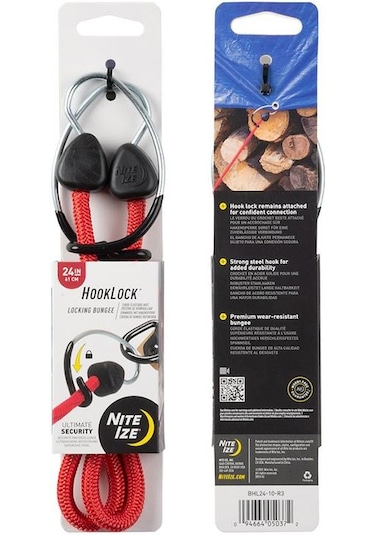 Nite Ize Hooklock Locking Bungee Gergi Lastiği / Yük Sabitleyici Kırmızı - 61 Cm