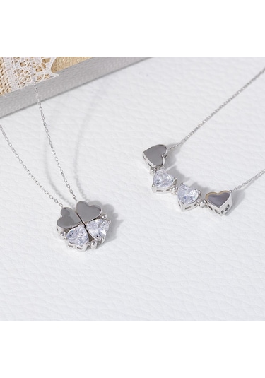 Kalp Yonca Model-2 Açılır-kapanır 925 Ayar Gümüş Aşk Kadın Kolye