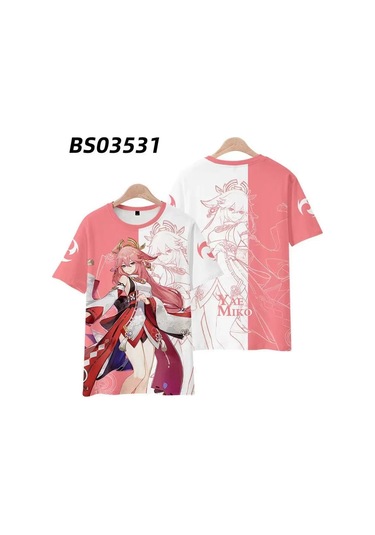 Snapbuy Yeni Oyun Anime Genshin Impact Hutao Yae Miko 3d Baskılı T-shirt Unisex Giyim Cosplay Teeblackerkek Black