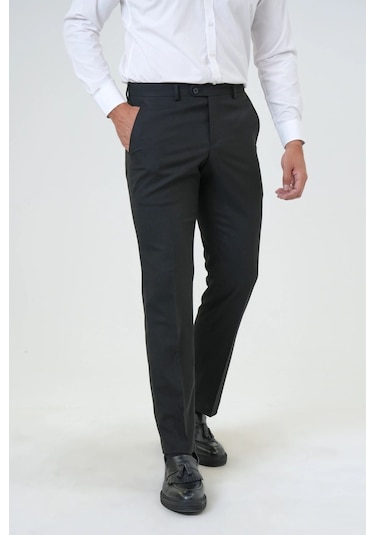 Slim Fit Bistre Erkek Kumaş Pantolon Siyah