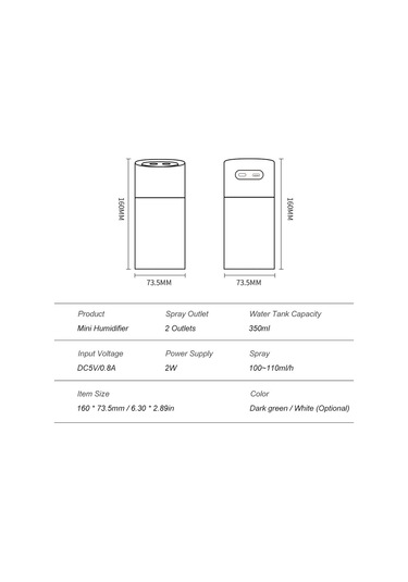 Vkemall 350ml Beyaz Usb Çift Fıçılı Nemlendirici - Araç/ev/ofis Kullanıma Uygun, Renkli Gece Işığı, 100-110ml/saat Buhar Miktarı