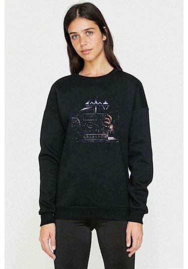Sodom Better Off Dead Baskılı Siyah Kadın Sweashirt