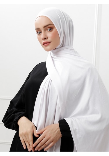 Şaless Likralı Penye Şal - Beyaz