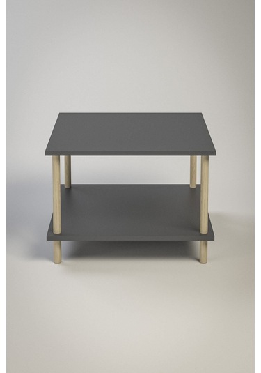 Kare Orta Sehpa Ahşap Ayaklı Sehpa Iki Raflı Sehpa Dekoratif Sehpa Gazetelikli-antrasit - 60x60