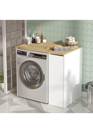 Robin Home Diana Çamaşır Makinesi Dolabı Çekmeceli Keçe-Beyaz