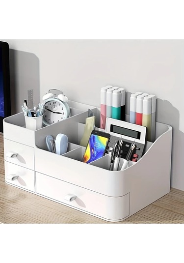 Topshop1 Beyaz Büyük Kapasiteli Kozmetik Organizatör Çekmeceli Makyaj Saklama Kutusu Beyaz