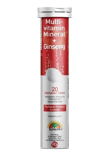 Sunlife Multivitamin Mineral Ginseng 20 Efervesan Tablet Portakal