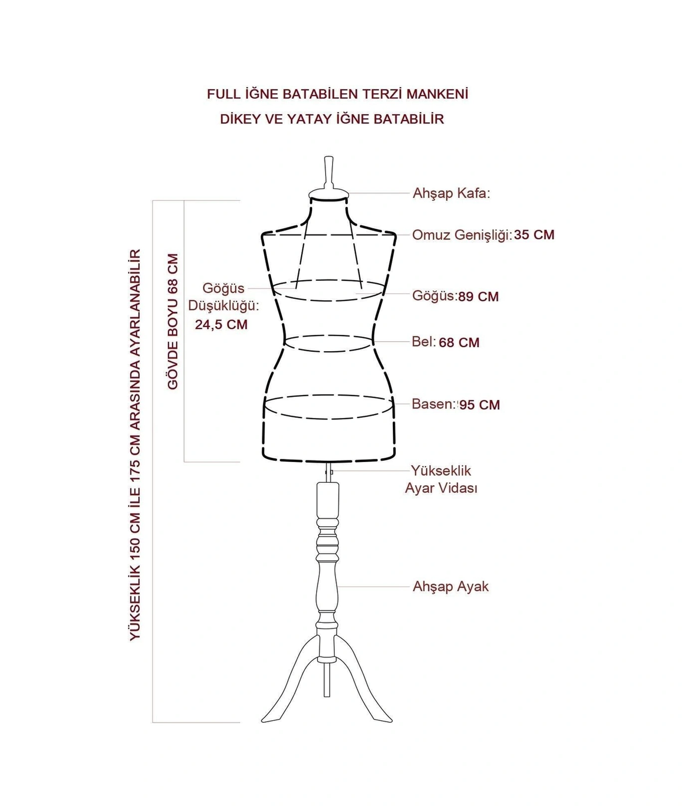 38 Beden Full Iğne Batabilen Terzi Mankeni Prova Mankeni Vitrin Mankeni Po-01 3254