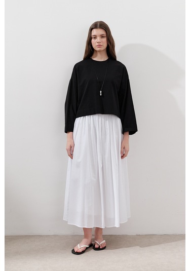 Bağlama Detaylı Geniş Etek Ekru Ekru