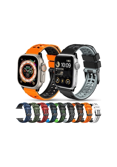 iOS Uyumlu Watch İçin Se 2023 44mm Twill Çift Sıralı Toka Silikon Saat Bandı