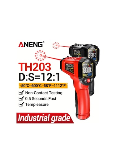 Boatshop1 Aneng Th203 Siyah Endüstriyel Kızılötesi Termometre Higrometre -50 600 Lazer Hedefleme Lcd Ekran Yüksek Hassasiyet