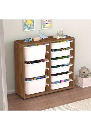 Carla 9 Sepetli Çok Amaçlı Oyuncak Dolabı Tropik Ceviz Tropik Ceviz