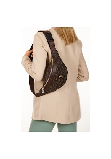 Newish Polo Kadın Desenli Çapraz Omuz Askılı Bel Ve Omuz Çantası - New345 Kahverengi