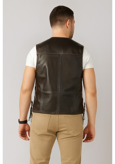 Derije Oregon Hakiki Deri Erkek Vintage Motorcu Tarzı Yelek Vintage