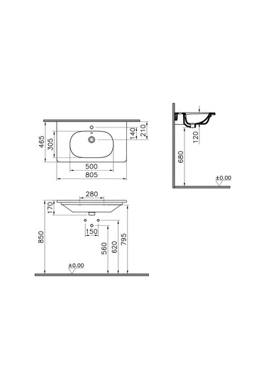 Vitra Zentrum Etajerli Lavabo 80 x 46 CM-Beyaz 7793B003-0001