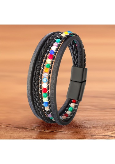 Çakra Doğaltaş Ve Deri Çoklu Bileklik Csr1180019 Çok Renkli