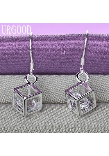 925 Ayar Gümüş Aaa Zirkon Kare Damla Küpe Takı