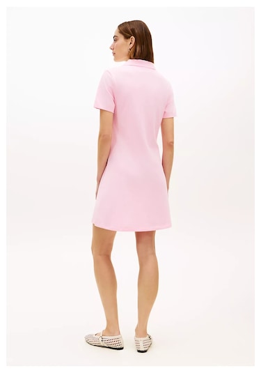 Kadın Normal Kalıp Polo Yaka Logo İşlemeli Kısa Kollu Pembe Elbise Pembe