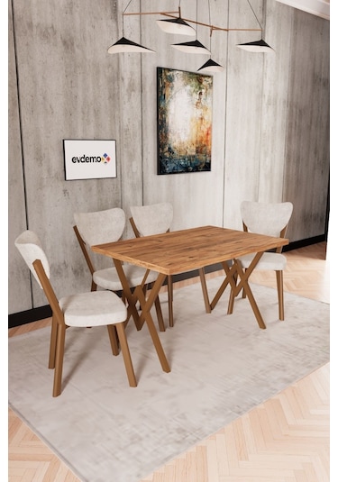 Elma 4 Kişilik Mutfak Yemek Masa Takımı Krem