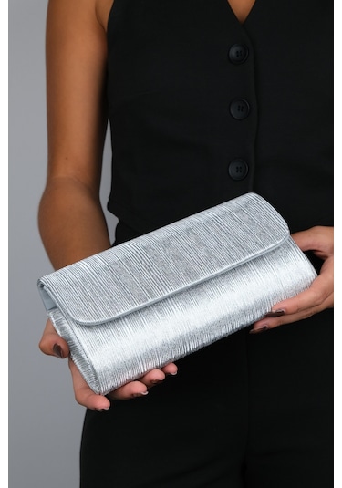 Ago Gümüş Çizgili Kadın Abiye Çanta Çok Renkli