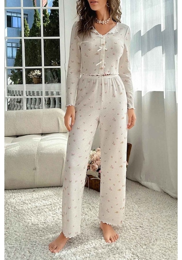 Merry See Özel Örme Kumaş Baskılı Uzun Kollu Pijama Takımı 001