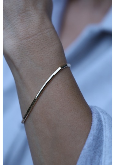 14 Ayar Altın Silindirik Düz Plakalı Bileklik Sarı Altın