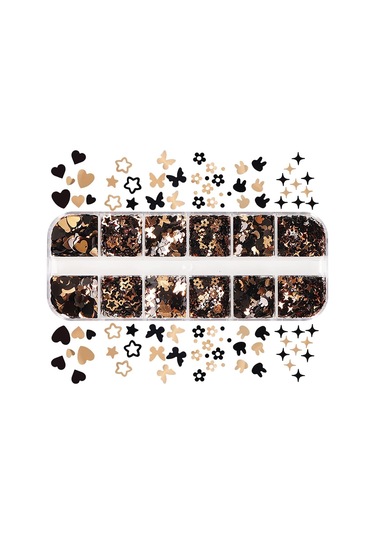 Siyah Ve Gold Tırnak Süsleme Folyo Pulları Karışık Dizayn Kelebek Kalp Tavşan Yıldızlar Nail Art
