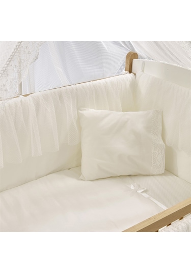 Meltem Kids Mia Anne Yanı Ahşap Sallanır Beşik 60 x 120 CM (Naturel - Ekru) Kahverengi