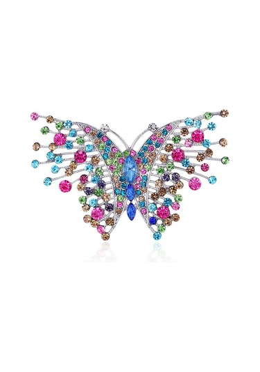 Avusturya Kristal Muhteşem Volant Kelebek Broş Gelin, Balo Çok Renkli