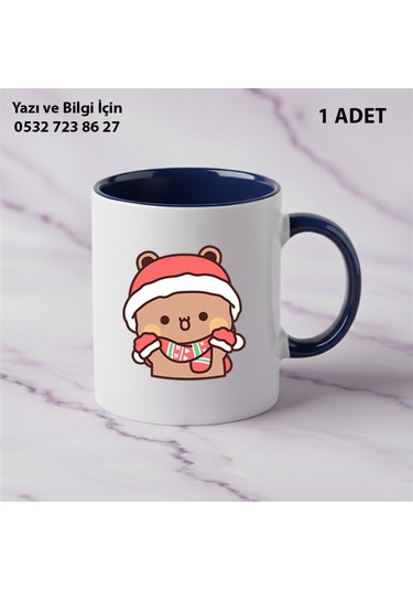 Dudu Ve Bubu Yılbaşı Yeni Yıl Tasarımlı Kişiye Özel İsimli Kupa Bardak Sevgiliye Hediye Lacivert