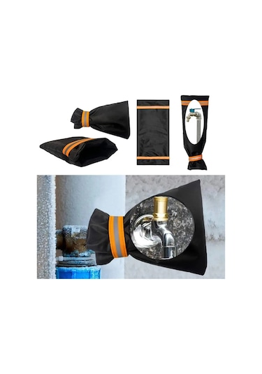 Dianziye Kışlık Dışarıdaki Muslukların Donmasını Engelleme Kılıfı - Oxford Kumaş, Yansıtıcı Siyah, 26x64 Cm, Isı Yalıtımı Sağlar