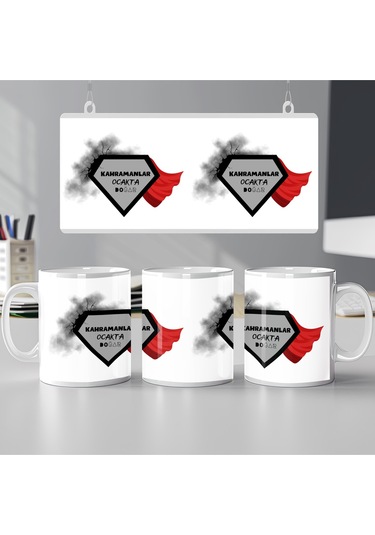 Kahramanlar Ocakta Doğar Yazılı Doğum Günü Kupa Bardak Kırmızı Pelerin Tasarımlı Erkek Hediye Beyaz