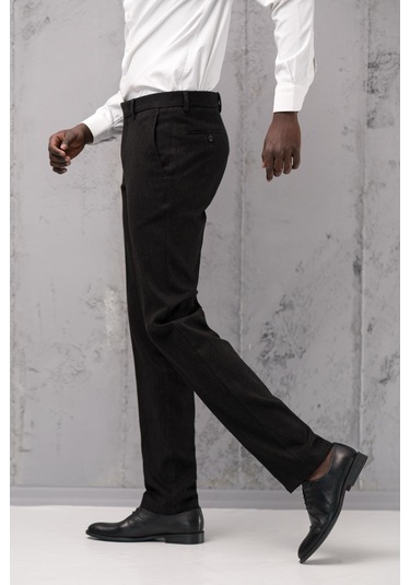Ecer Regular Fit Düz Kalın Kışlık Gabardin Yan Cepli Pantolon Siyah
