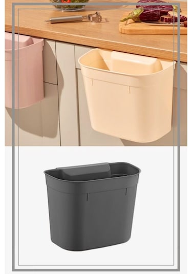 Flosoft Dolap İçi Askılı Çöp Kovası, Dolap Kapağı Asmalı Çöp Kutusu Gri