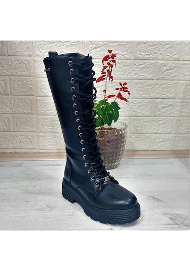 Pierre Cardin 52444 Siyah Fermuarlı Bağacaklı 41cm Bayan Çizme 001