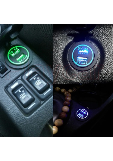 Araç Çift Port Usb Şarj 12-32 Volt Oto Şarj Mavi