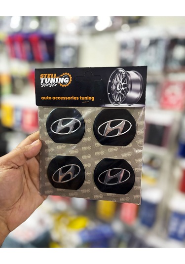 Universal Araç Uyumlu, Hyndai Jant Göbeği Arması, Sticker 4'lü Set 60mm Gümüş