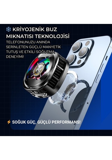 Polham Magsafe Uyumlu Telefon Soğutucu Dijital Isı Göstergeli, Rgb Led Işıklı, Turbo Fanlı 6000 Rpm, Klipsli Tutucu