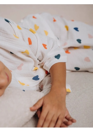 Ruandı Çocuklar İçin Kalp Desenli Müslin Pijama 262914557 Beyaz