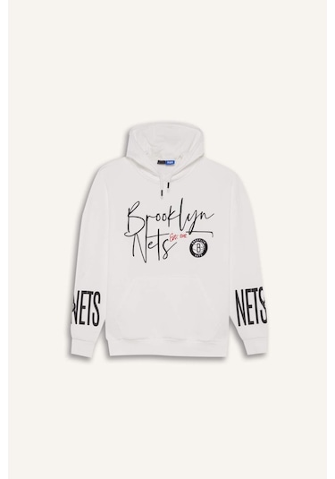 DeFactoFit NBA Brooklyn Nets Oversize Geniş Kalıp Kapüşonlu Kalın Sweatshirt D8513AX25SPER105
