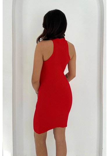 Asprin Fashion Çapraz Yaka Triko Elbise Kırmızı Kırmızı
