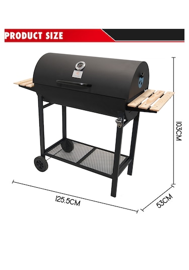 Tekerlekli Kömürlü Dikdörtgen Ahşap Sehpalı Bbq Dökme Demir Kömür