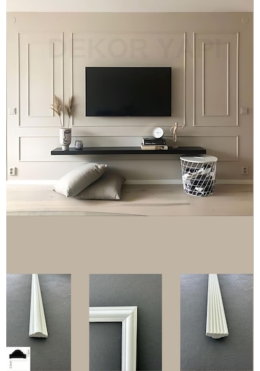 Diecor Dekoratif Boyanabilir 2,5 Cm Duvar Çıtası Kesimli Hazır Paket Televizyon Ünitesi Beyaz Tek Ebat Model:xa256