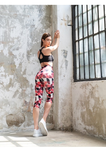 Toparlayıcı Spor Kapri Tayt Pembe - Beyaz