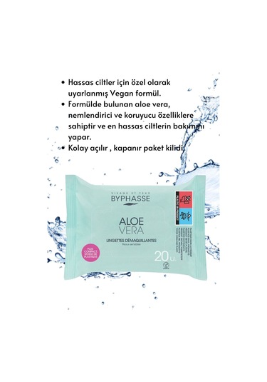 Byphasse Aloe Veralı Makyaj Temizleme Mendili Hassas Ciltler 20'li